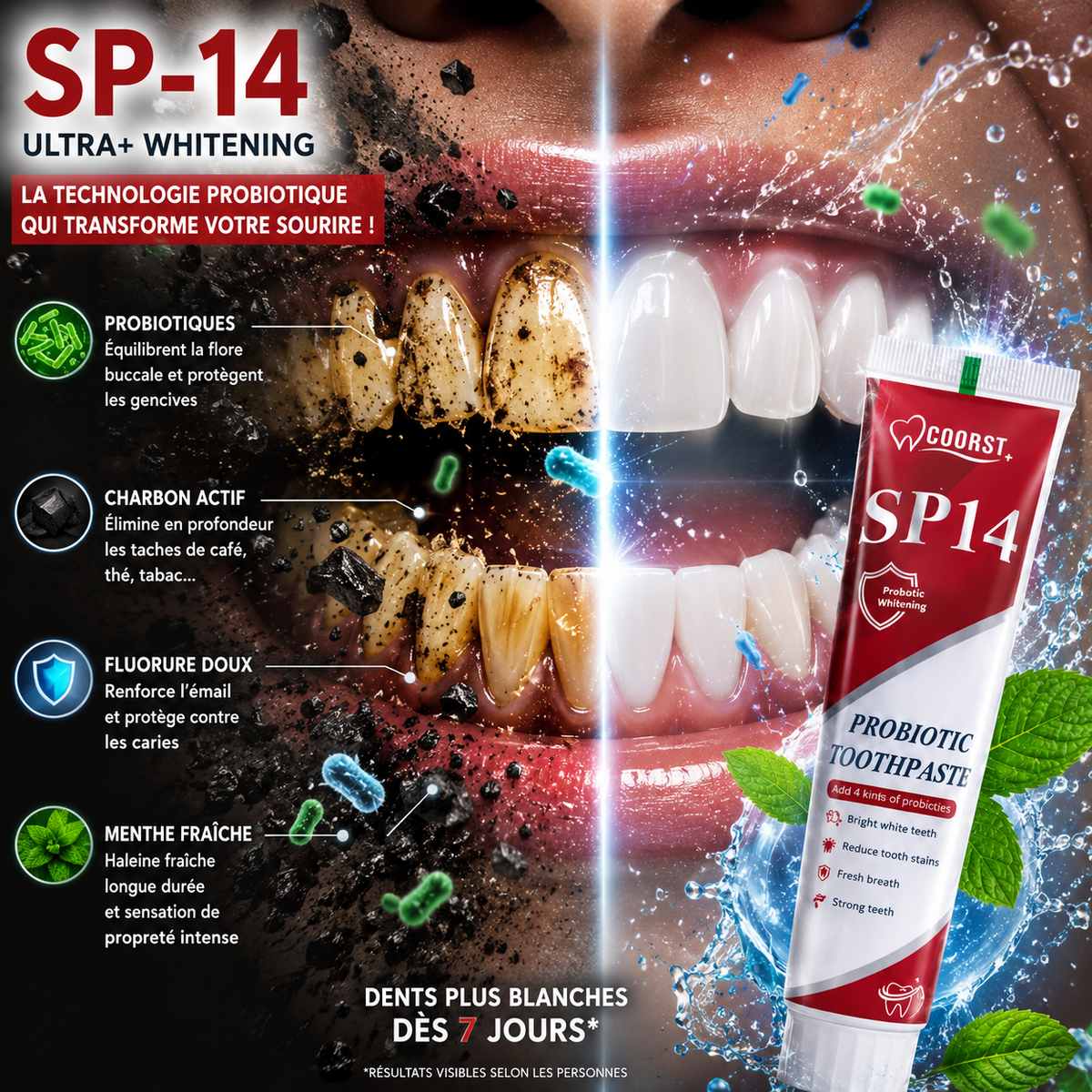 ✨ 14 jours suffisent Dents blanches • Sourire éclatant • Haleine fraîche  Avec SP-14 Blanchissant